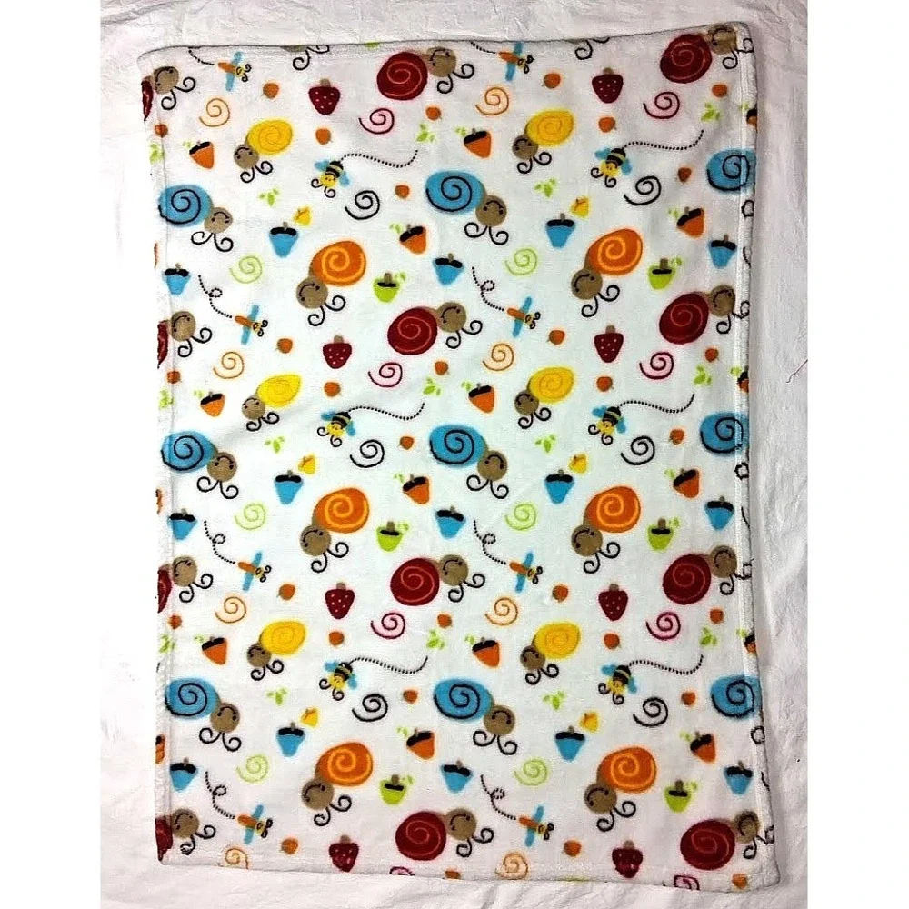 White Snail Bumble Bee Mushroom Baby Blanket Soft Fleece Unbranded‎ Spiral
